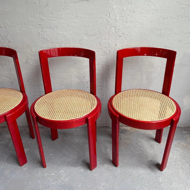 Mid 20th Century Italian Modernist Circular Bentwood & Cane Dining Chairs - Set of 6 For Sale In New York - Image 6 of 12