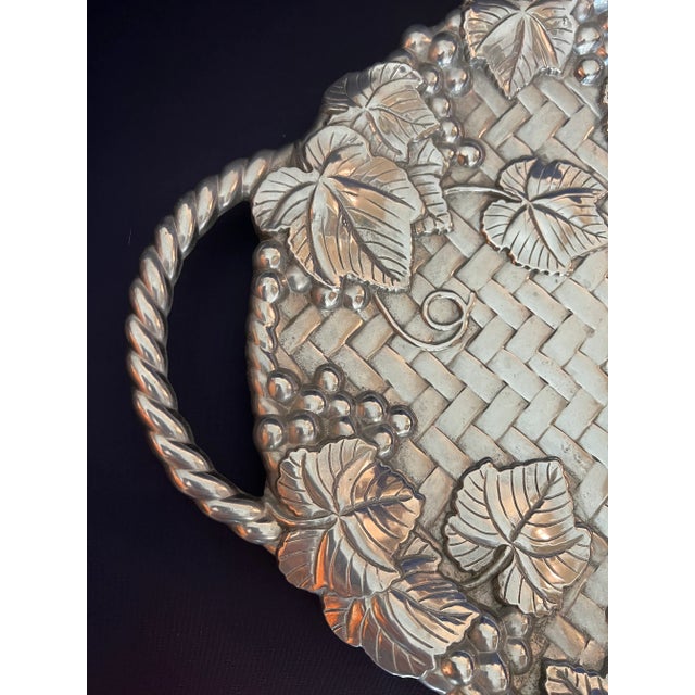 Lenox Silver Basket Grape Weave Large Handled Tray. Oval shaped embossed grapes vines with leaves around the edges The...