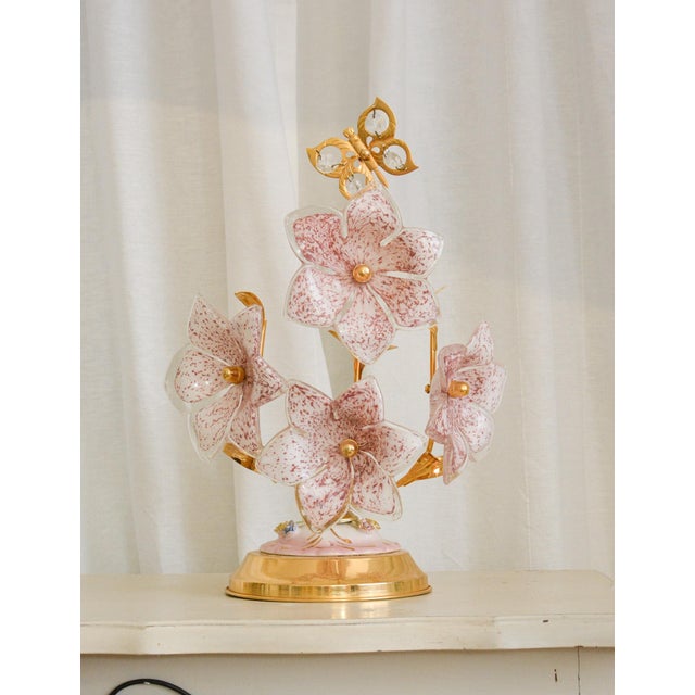 Vintage Pink Murano Glass Flower Table Lamp, Italy, 1970s For Sale - Image 6 of 6