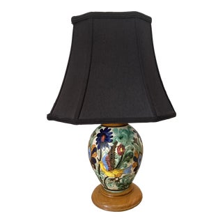 Vintage Italian Majolica Pottery Birds Lamp For Sale