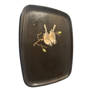 Mid Century Modern Couroc of Monterey Tray With Inlaid Birds Perching on Delicate Branch For Sale
