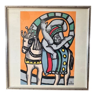 Fernand Leger Framed Silk Scarf, Titled "L Acrobate Et Le Cheval For Sale