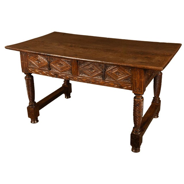 Baroque Antique 17th Century Baroque Carved Walnut Spanish Table Desk Navarre 1650 For Sale - Image 3 of 18
