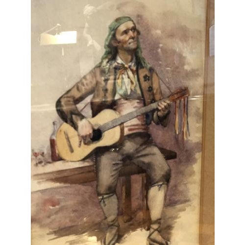 Spanish Guitarist Watercolor 58 x 42 cms Size Will wrap and ship safely.