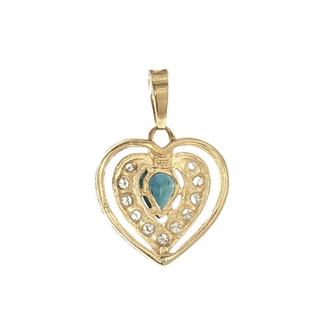 Contemporary Late 20th-Century 14k Yellow Gold Natural Sapphire and Diamond Heart Pendant For Sale - Image 3 of 4