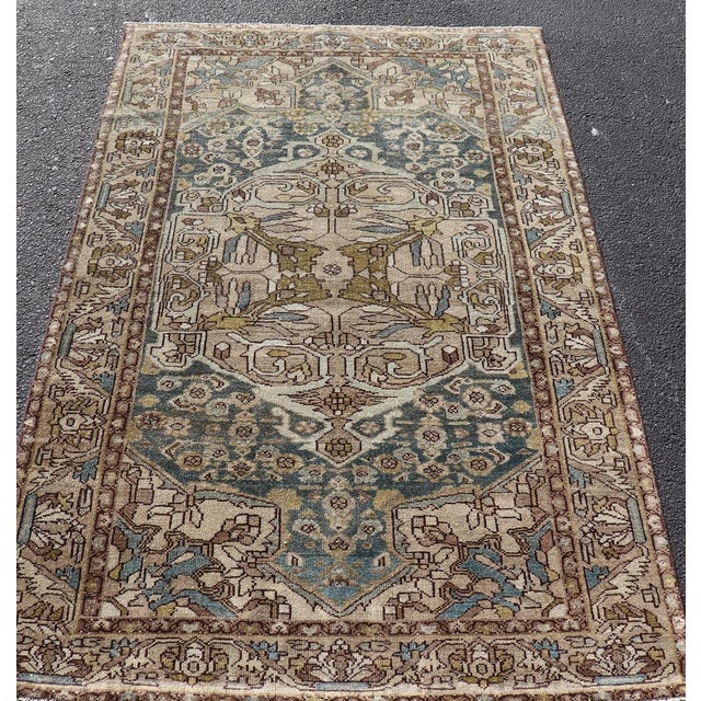 Textile Antique Persian Malayer Rug With Soft Blue Field and Geometric Medallion For Sale - Image 7 of 13