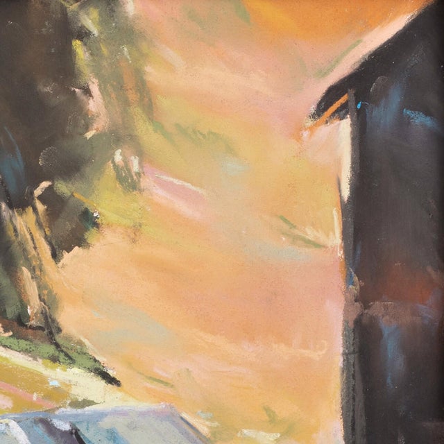 2000 - 2009 Two Cows, ca. 2000 by Jann T. Bass | Pastel on paper of two cows near a barn in a landscape. For Sale - Image 5 of 5