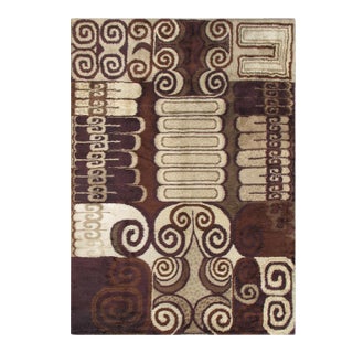 Mid Century Modern European Rug in Brown, Beige, Black, Taupe and Tan For Sale