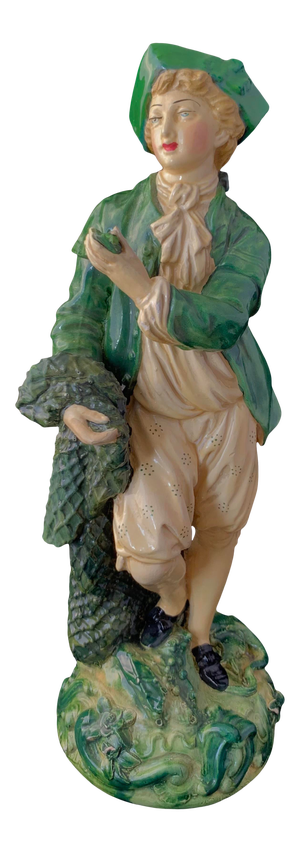 Vintage Borghese Young Fisherman With a Net & Fish Figurine