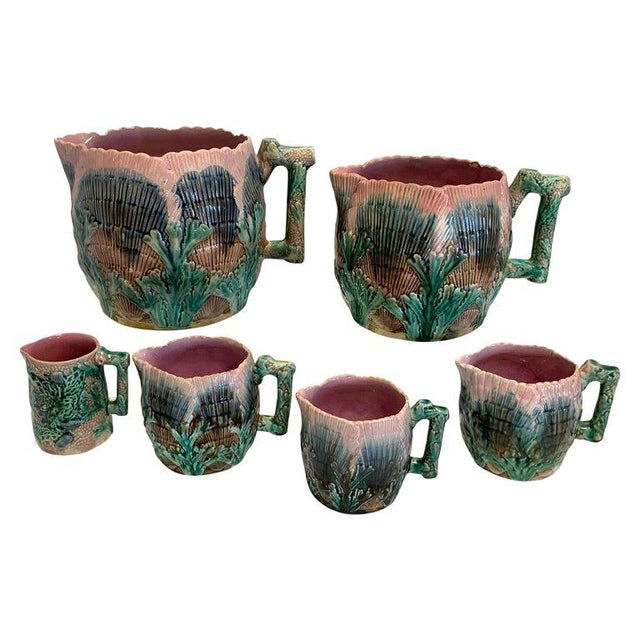 Late 19th Century Collection of Six Etruscan Majolica Shell and Seaweed Pitchers For Sale - Image 13 of 13