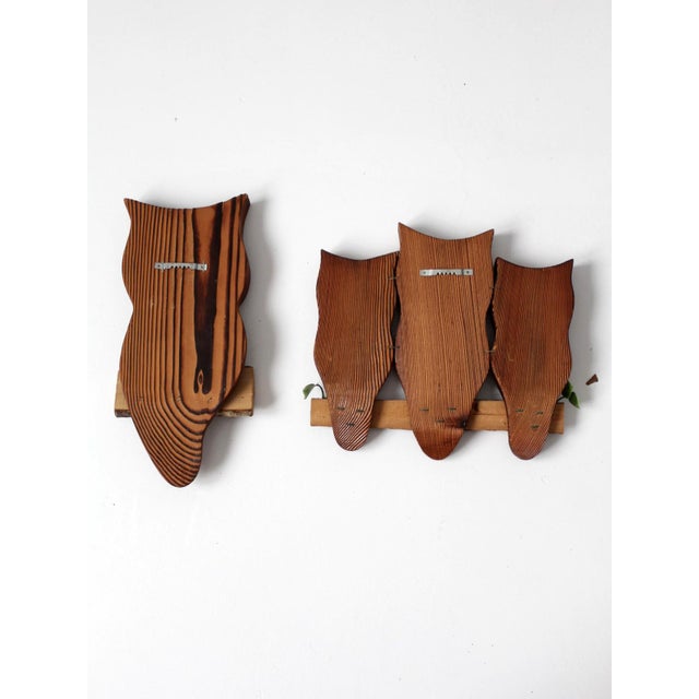 Wood Mid-Century Carved Wood Owl Wall Hangings Set For Sale - Image 7 of 9