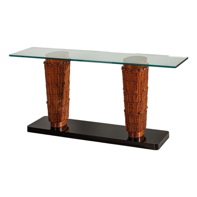 Vintage Console Table in Finely Crafted Wood with Floral Motifs by Pietro Lingeri, 1940s For Sale