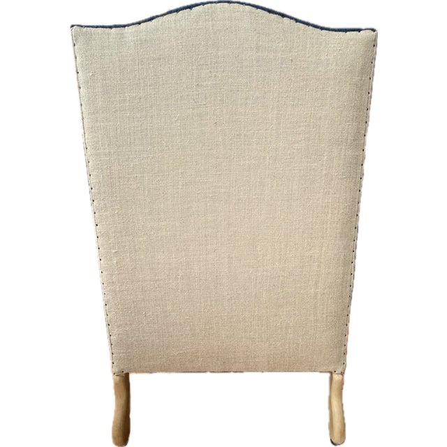 A Pair of Custom Blue Wingback Chairs Blue Herringbone by Mitchell Gold & Bob Williams / Navy Blue Linen by Restoration Hardware For Sale - Image 17 of 18