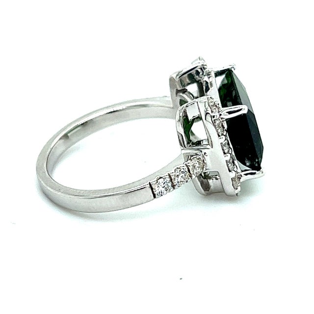 Traditional Natural Tourmaline Diamond Ring 14k W Gold 4.2 TCW Certified For Sale - Image 3 of 16
