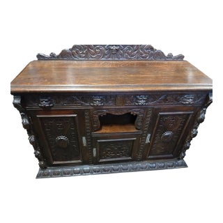 Mid-19th Century Victorian Gothic Revival Carved Oak Sideboard For Sale