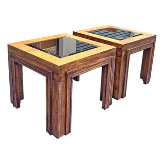 Vintage Pair of Side or Accent End Tables Wood and Glass in Baker Style For Sale