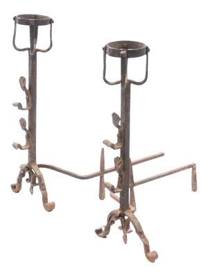 Large 19th Century French Wrought Iron Andirons - a Pair