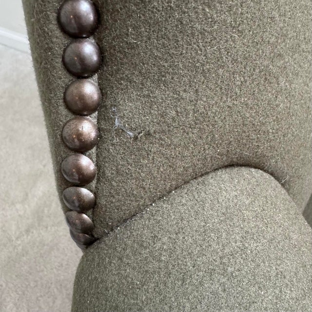 Early 2000s Hickory Chair Isaac Wing Chair in Olive Wool Felt Upholstery For Sale - Image 12 of 12