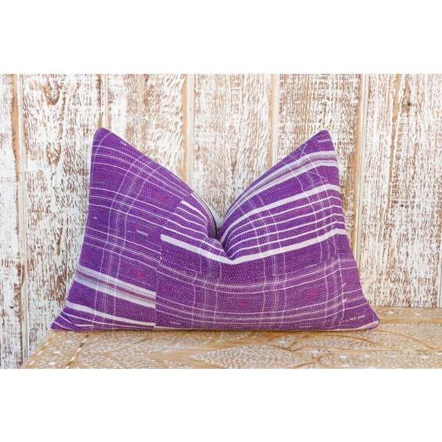 Purple Ishani Vintage Lumbar Boho Kantha Pillow For Sale - Image 8 of 8
