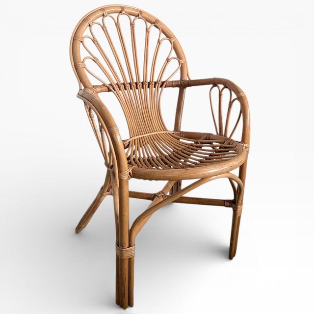 Mid-Century Italian Sculptural Rattan Bamboo Armchair For Sale - Image 3 of 7