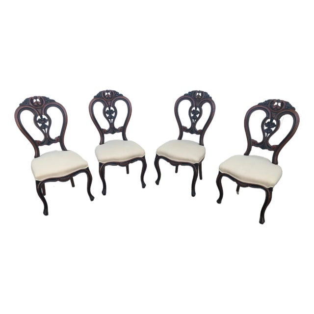 1940s Balloon Back Victorian Parlor Chairs - Set of 4 For Sale