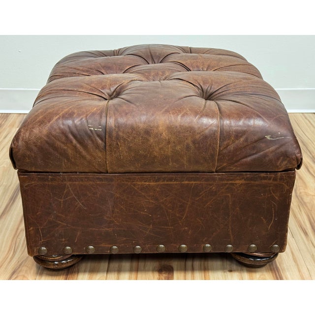Vintage Restoration Hardware Leather Churchill Cigar Chair and Ottoman With Nailheads For Sale - Image 16 of 18