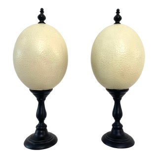 Pair of Ostrich Eggs on Ebonized Stands For Sale