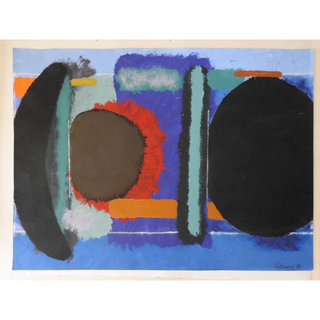 Contemporary Abstract Expressionist Black & Blue Painting on Paper For Sale - Image 3 of 3