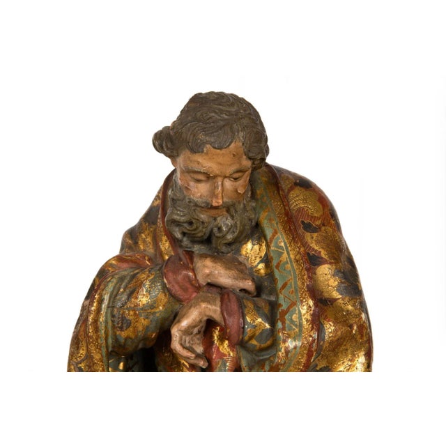 Wood Very Fine Spanish Carved Polychromed Saint Santos Statue C. 1720-50 For Sale - Image 7 of 18