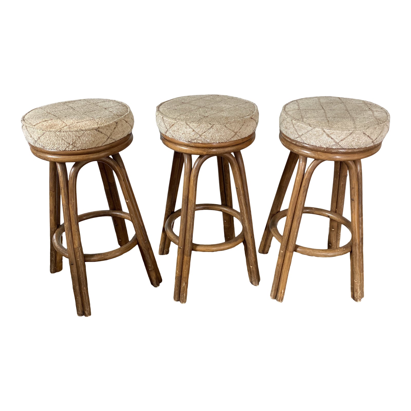 Vintage Bamboo Rattan Swivel Bar Stools 3 Chairish