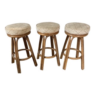 Vintage Bamboo Rattan Swivel Bar Stools 3 For Sale
