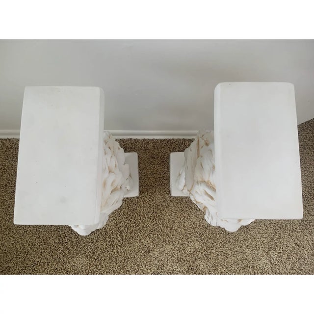 Pair of Grand Tour Roman Lion Pedestals in Distressed White Plaster For Sale - Image 9 of 13