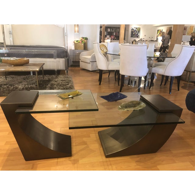 Modern Greg Sheres Style Walnut and Bronze Cocktail Table For Sale - Image 4 of 5