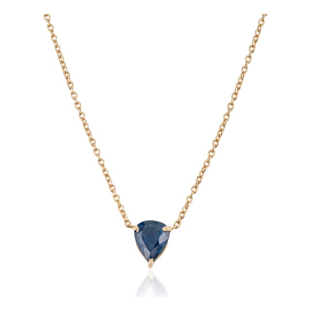 18k Solid Gold Soliatire Birthstone Necklace With Prong Set Natural Blue Sapphire For Sale