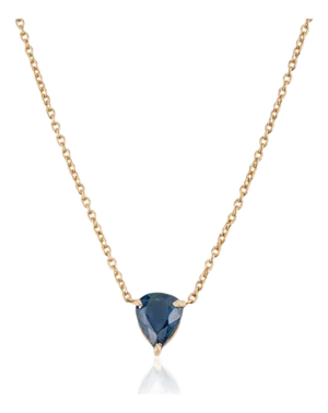 18k Solid Gold Soliatire Birthstone Necklace With Prong Set Natural Blue Sapphire
