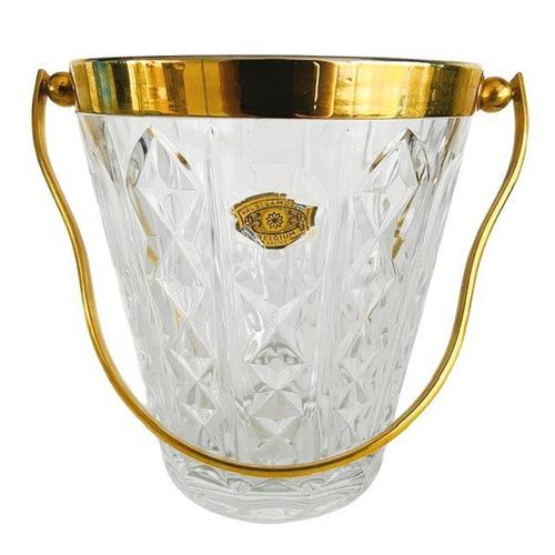 Mid-Century Ice Bucket Crystal Gilded Brass from Val Saint Lambert, 1950s For Sale - Image 8 of 9