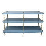 Vintage Navy Blue Lacquered Brass Three-Tier Console Table For Sale