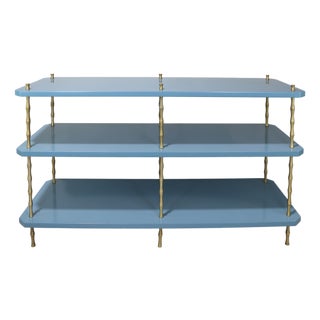 Vintage Navy Blue Lacquered Brass Three-Tier Console Table For Sale