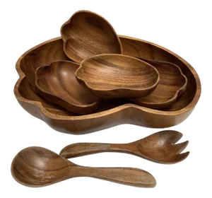 Set of Seven Midcentury Hawaiian Monkeypod Wood Bowls