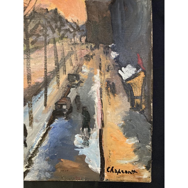 Red Geneviève Chapront, Snowy Boulevard Saint-Germain, 1950s, Oil on Canvas For Sale - Image 8 of 10