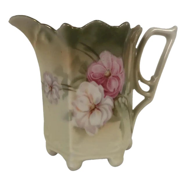 1930s Hand Painted Porcelain Creamer Burley & Tyrrell Co Floral Cottage Core For Sale