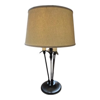 Late 20th Century Three-Light Wrought Iron Bronze Candlestick Table Lamp For Sale