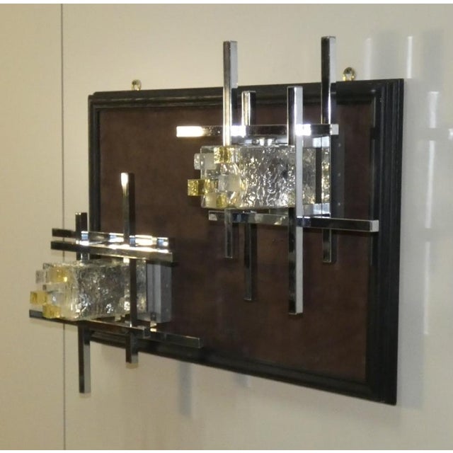 Wall lamps by albano poli for poliarte, 1970s. Frame with rectangular chromed metal rods and murano glass cubes mounted on...