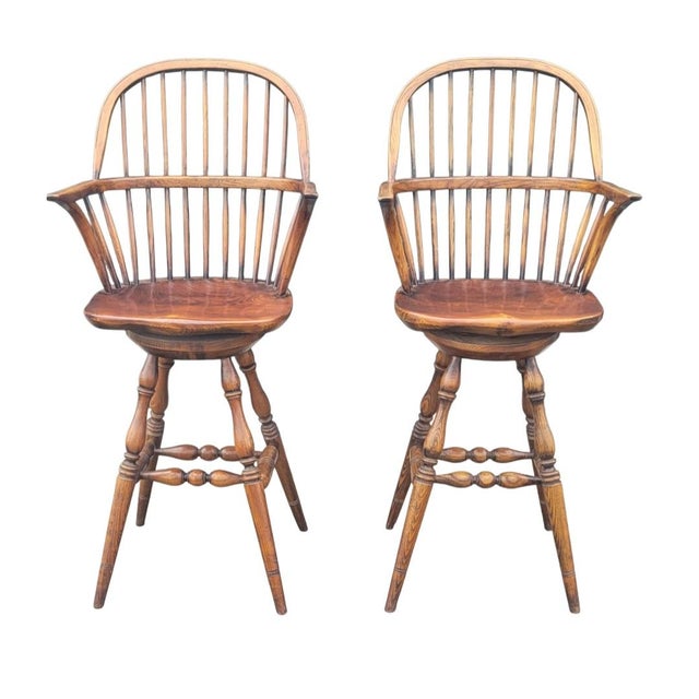 Vintage Pair Windsor Swivel Stools For Sale - Image 9 of 9