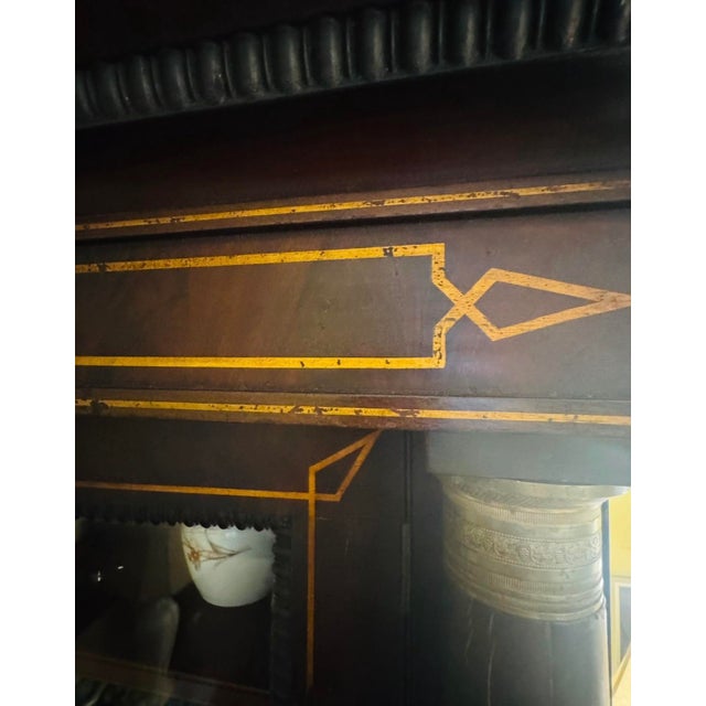 Victorian Antique Loud & Brothers Cylinder Roll Top Desk With Bookcase, Ebonized & Gilt Detail For Sale - Image 3 of 12