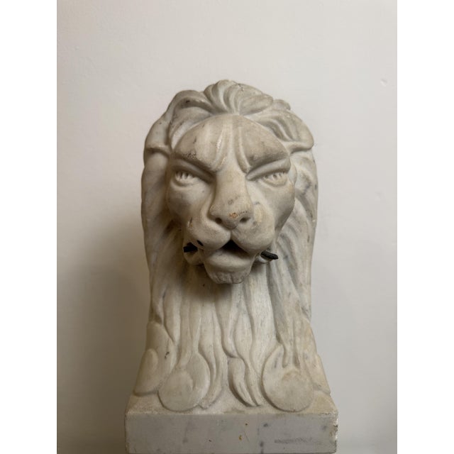 Florentine Lions in White Carrara Marble, Late 19th Century, Set of 2 For Sale - Image 10 of 13