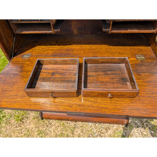 Wood Antique Quartersawn Oak 5 Sections Stacking Barrister Bookcase With Desk 1900s For Sale - Image 7 of 18
