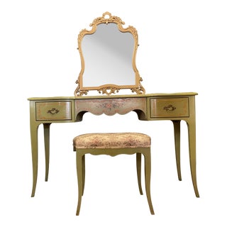 1930s John Widdicomb French Country Vanity With Stool For Sale