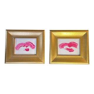 Two Contemporary Original “Flying Red Lips” Abstract Paintings - Set of Two For Sale