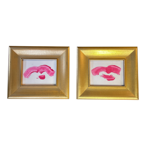 Two Contemporary Original “Flying Red Lips” Abstract Paintings - Set of Two